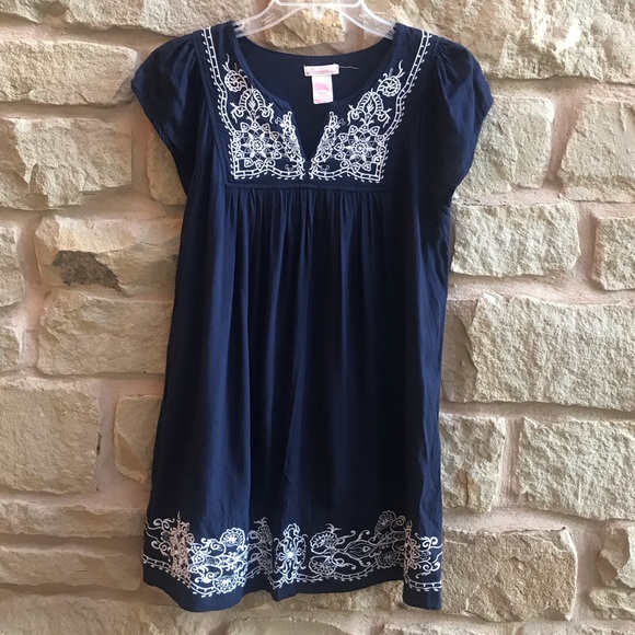one clothing Tops - One Clothing Navy Blue Tunic Top White Detailed
